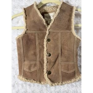 J & A Leathers Unisex Kids Size 4Brown Genuine Leather Sherpa Lined Western Vest